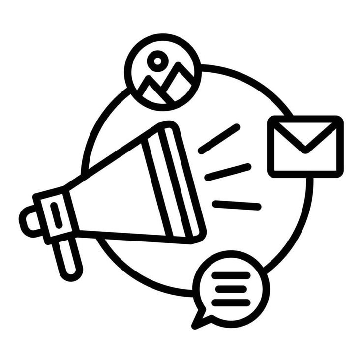 Social media marketing services icon showing digital communication and promotion